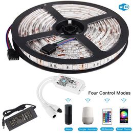 LED-Streifenlichter, SMD 5050, RGB-Band, 12 V, IP65, wasserdicht, flexible Seilschnur, 44 Tasten, Musik-Bluetooth-WiFi-Controller