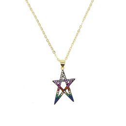 GOLD Plated rainbow star pendant necklace for women european classic star of david design rainbow color collar