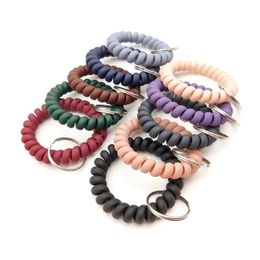 Bracelet Coil Keychains Plastic Stretchable Spring Spiral Wrist Band Frosted Telephone Line Fashion Key Ring Chain for Gym Pool Id Badge