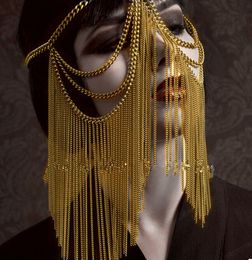 Vintage Alloy Head Piece Chains Tassel Tiaras Sexy Harness Chain Face Mask Metal Face Veil Bar Club Dancer Performance Clothing Accessories