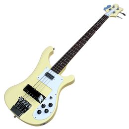 4 Strings Yellow Body Electric Bass Guitar with Body Binding,White Pickguard,Chrome Hardware,Can be Customised