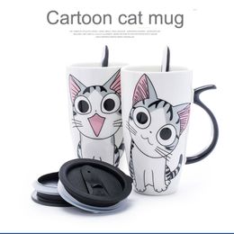 600ml Creative Cat Ceramic Mug With Lid and Spoon Cartoon Milk Coffee Tea Cup Porcelain Mugs Nice Gifts Promotion