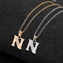 English Alphabet -N gold silver friend Name Letters pendant Necklaces Sign Word Chain Tiny Initial Letter Lucky woman mother men's family gifts Jewellery