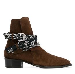 Brand New Designer Luxury Ami Ri Double Buckle Western Boots Leather Calf Suede Buckle Fastening Silver-tone Hardware Boots Shoes