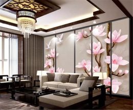 Custom Wallpaper 3D Embossed Magnolia Bird Flying Jewelry Living Room Bedroom Background Wall Decoration Mural Wallpaper