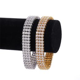 Mens Hip Hop Iced Out 3 Rows Bling CZ Tennis Bracelet Link Chains Fashion Rapper Bracelets Male Hiphop Jewelry Gift