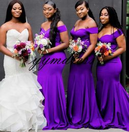 Purple Bridesmaid Dress 2019 Off Shoulder Sweep Train Sexy Maid Of The Bride Evening Gowns Formal Occasion Wear Plus Size Custom made