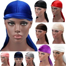 12 Colours New Unisex Men's Velvet Durags Bandana Turban Hat Wigs Doo Durag Biker Headwear Headband Pirate Hat Hair Accessories