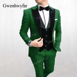 Gwenhwyfar Green Formal Party Suit Men Groom Tuxedos Costme Homme Terno Sharp Lapel Men Wedding Suits Best Man Suit 3 Pieces