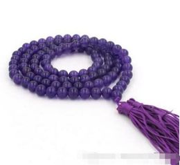 FREE SHIPPING + new 108 Purple8mm Beads Tibet Buddhist Prayer Mala Necklace