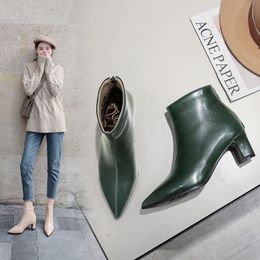 Hot Sale-Pointed Toe Square Heel Women Boots Fashion Buckle Ankle Boots Women Shoes Zipper Cheap High Heel Boots Shoes Woman Large Size
