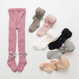 Baby Bow Girls Pantyhose Toddler Girl Knitted Stockings Solid Warm Tights Children Pants Trousers Kids Girls Leggings 7 Colors BT4811