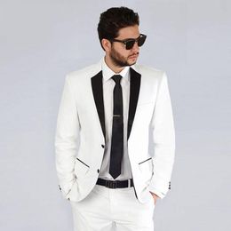 Brand New White Mens Wedding Tuxedos Notch Lapel Slim Fit Groomsmen Tuxedos Popular Man Blazers Jacket Excellent Suit(Jacket+Pants+Tie) 1530