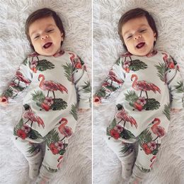 Ins Baby Flamingo Printed Jumpsuits Long Sleeve Cotton Baby One-pieces Newborn Infant Romper Autumn Winter Kids Boys Girls Clothing C82605