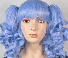 WIG Beautiful New Cosplay Light Blue Curly Short Wig USPS good to USA j1679