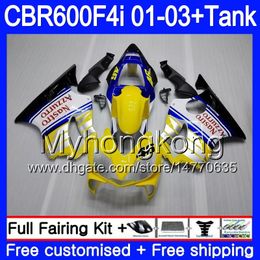 Body +Tank For HONDA CBR 600 F4i CBR 600F4i CBR600FS 600 FS 286HM.14 CBR600F4i 01 02 03 CBR600 F4i Yellow white new 2001 2002 2003 Fairings