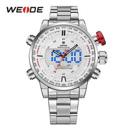 WEIDE MenS Sports Model Multiple Functions Business Auto Date Week Analogue LED Display Alarm Stop Watch Steel Strap Wrist Watch2790