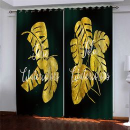 3D Blackout Curtain Plant leaves Photo Printed Window Curtain Living Room Bedroom Luxury 3D Drapes Door Window Curtain Decoration