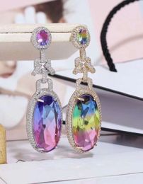Fashion- and American heavy industry Colour blue big tourmaline hanging earrings exquisite personality earrings female
