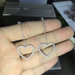 choucong Heart shape Drop earring 5A zircon cz 925 Sterling silver Engagement Wedding Dangle Earrings for women Jewellery