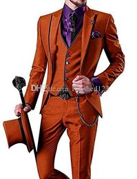 Very Good One Button Groom Tuxedos Peak Lapel Men Suits 3 pieces Wedding/Prom/Dinner Blazer (Jacket+Pants+Vest+Tie) W539