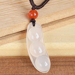 Natural a cargo ice seed white chalcedony agate pendant necklace pendant Ping An bean green beans men and women models wholesale and retail