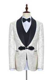 Hot Selling Groomsmen Shawl Black Lapel Groom Tuxedos One Button Men Suits Wedding/Prom/Dinner Best Man Blazer ( Jacket+Pants+Tie+Vest ) K76