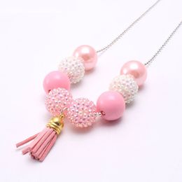 Fashion tassel pendants chunky beads necklace child kids chunky bubblegum necklace girls beads jewelry accessories