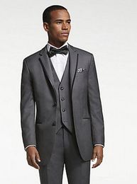 High Quality Two Button Dark Grey Groom Tuxedos Notch Lapel Groomsmen Best Man Suits Mens Wedding Suits (Jacket+Pants+Vest+Tie) 4089