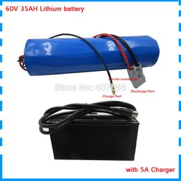 Free customs fee 2500W 60V 35AH battery 60V cylinder-shape battery pack use samsung 3500mah cell 50A BMS with 5A Charger