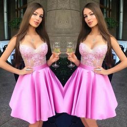 Hot Pink Sweetheart Neck Mini Short Homecoming Dresses Lace Zipper Back Sweet 16 Graduation Dresses Party Dresses robe de retour GD7777