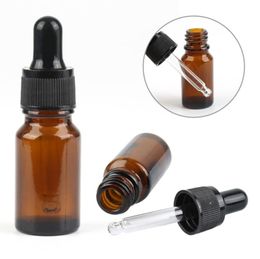 Wholesale 2019 Thick 10ml Glass Amber Bottles 1/3OZ Brown Empty Glass Essential Oil Bottle With Black Screw Cap For E Liquid