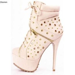 Rontic New Fashion Women Ankle Boots Sexy Stiletto High Heels Boots Round Toe Gorgeous Pink Party Shoes Women Plus US Size 5-15