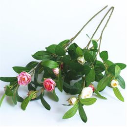 Fake Single Stem Camellia (3 stems/piece) 26.38" Length Simulation Tea Rose With Green Leaf for Wedding Home Decorative Artificial Flowers