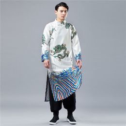 Chinese performance suit male print dragon stage wear Long Robe Ancient shanghai cheongsam style Tang suit Long Gown For men