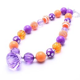 Halloween Party Kid Chunky Necklace Purple Diamond Pendant Toddlers Girls Bubblegum Bead Chunky Necklace Jewellery Gift For Children