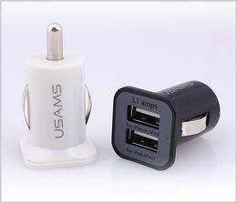 Good Quality USAMS 3.1A Dual USB Car 2 Port Charger 5V 3100mah double plug car Chargers Adapter for Smart Phones