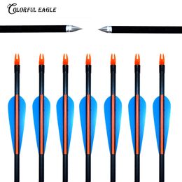 12PCS/Lots 31.5" 30" 29" 28"Spine 500 with blue Feather Fiberglass Arrow for Recurve Bow Arrow or compound Bow arrows target Practice