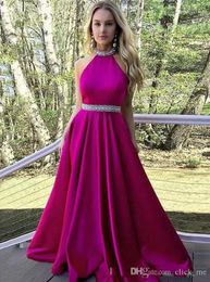 New Sexy Fuchsia Beaded Prom Dresses Luxury Spaghetti Backless Sleeveless Quinceanera Dress Sweep Train Tulle Ball Gown Evening Gown