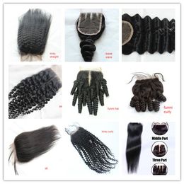 brazilian human hair closure 4x4 water wave peruvian hair deep body straight bleached knots free part