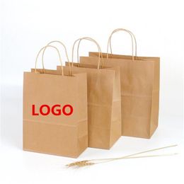 50 pcs/Lot 21x15x8CM Small Size Blank Paper Shopping Bag Gift Bag with Handles Festival Gift Packaging Bag Can add your logo