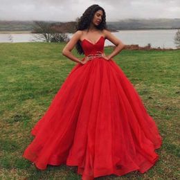 Charming Puffy Ball Gown Prom Dresses Sweetheart Sleeveless Red Formal Dress Simple Elegant Bridal Gowns Custom Made