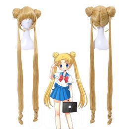 Anime Sailor Moon Tsukino Usagi Serenity Golden Long 2 Ponytails Cosplay Wig