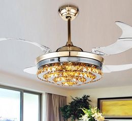 -Moderne LED Unsichtbare Kristalldecke Fans mit Lichtern 42 Zoll Living ROM Schlafzimmer Faltende Deckenventilatoren Kronleuchter mit Fernbedienung LLFA