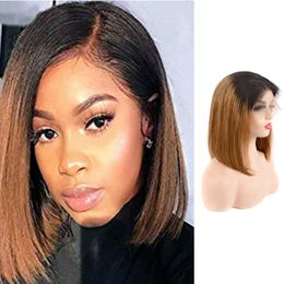 Peruvian 13X4 Lace Front Bob Wig 1B/30 Straight Ombre Human Hair Bob Lace Wigs 1B 30 Two Tones Color