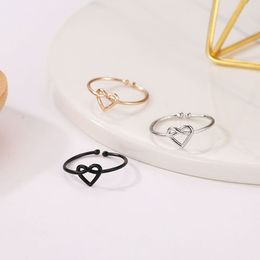 New Minimalist Adjustable Rings for Women Girl Rose Gold Silver Colour Heart Shaped Wedding Ring Love Finger Ring For Best Friend