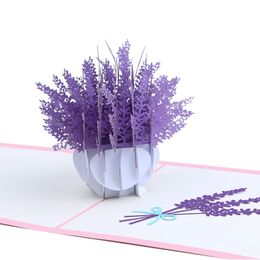 3d flowers greeting cards Purple Lavender pop up card for MOM wife lovers Birthday congratulations Valentine's Day women wedding gift