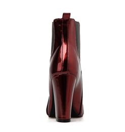 Hot Sale-Glossy Wine Red Patent PU Leather High Heel Boots Patchwork Block Heel Ankle Bootie Designer Boots Winter Shoes Size 35 To 40