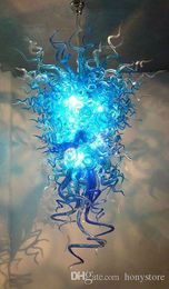 Blue Large Size Style Modern Art Ceiling Hanging Lamp Custom Made Mouth Blown Murano Glass Chandelier for Villa Decor