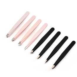 Eyebrow Tweezers Stainless Steel Oblique Black Pink Clip Straight Mouth Hair Extraction Tweezer